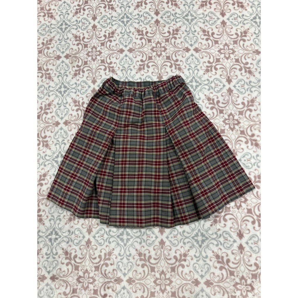 Becky Thatcher Elderwear Girls 5 Red Grey Plaid Pleated School Uniform Skirt